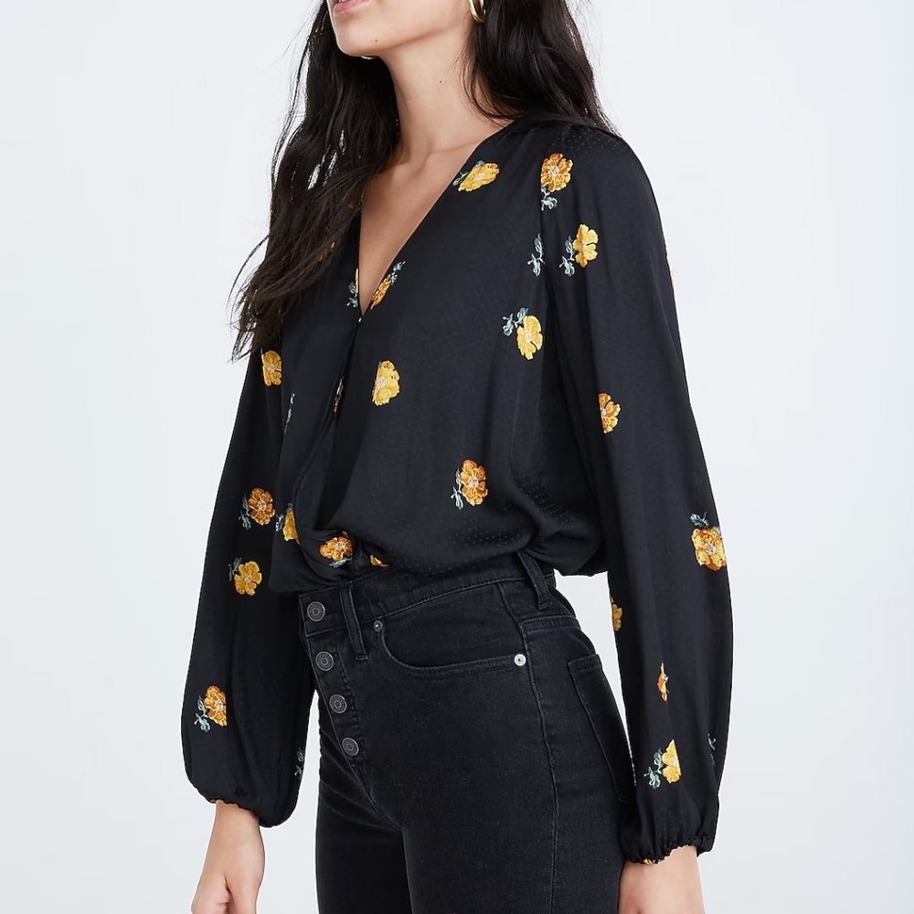 Madewell Bubble-Sleeve Wrap Top in Floating Florets Small